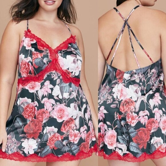 CACIQUE LANE BRYANT Plus Size Rose Bloom Floral Print / Lace Chemise Lingerie 4X - Picture 1 of 16